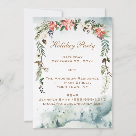 Magischer Waldblumenfeiertags-WeihnachtsParty Einladung (Rückseite)