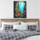 Magischer Waldweg mit whimsikischen Wildblumen Leinwanddruck (Insitu (Schlafzimmer))