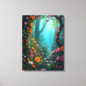 Magischer Waldweg mit whimsikischen Wildblumen Leinwanddruck (Vorderseite)