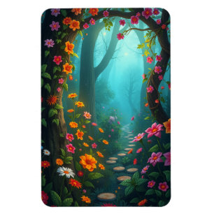 Magischer Waldweg mit whimsikischen Wildblumen Magnet