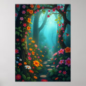 Magischer Waldweg mit whimsikischen Wildblumen Poster (Vorne)