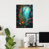 Magischer Waldweg mit whimsikischen Wildblumen Poster (Heimbüro)