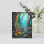 Magischer Waldweg mit whimsikischen Wildblumen Postkarte (Stehend Vorderseite)