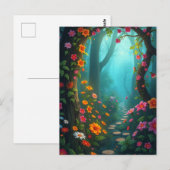 Magischer Waldweg mit whimsikischen Wildblumen Postkarte (Vorne/Hinten)