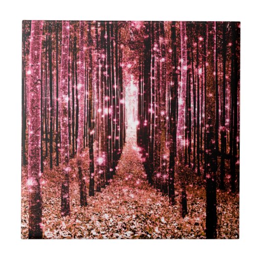 Magischer Waldweg Rosa Pfirsich Fliese (Vorderseite)