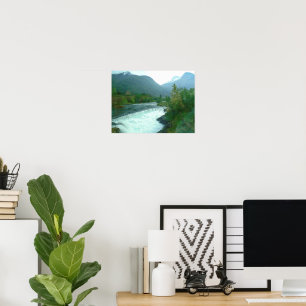 Magischer Wasserfall und Gebirgspender Poster