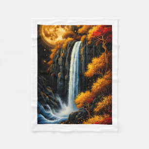 Magischer Wasserfall und Mond-Wurfdecke im Herbst Fleecedecke