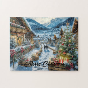 Magischer Weihnachtsabend in einem Snowy Village Puzzle