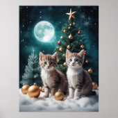 Magischer Weihnachtsabend mit Kätzchen von Bäumen Poster (Vorne)