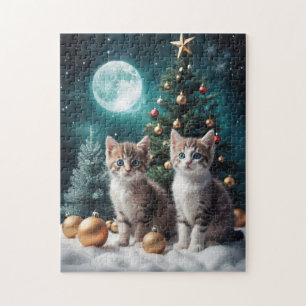 Magischer Weihnachtsabend mit Kätzchen von Bäumen Puzzle