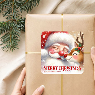 Magischer Weihnachtsmann Rudolph Personalisiertes  Quadratischer Aufkleber