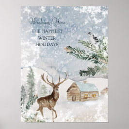 Magischer Weihnachtswald Deer Bird Poster