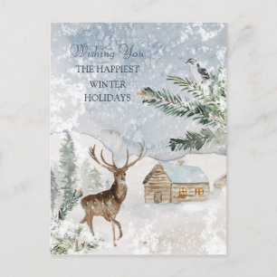 Magischer Weihnachtswald Deer Bird Postkarte