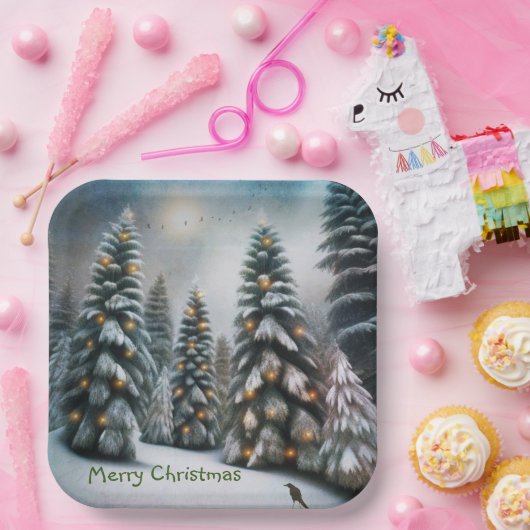 Magischer Weihnachtswald Pappteller (Party)