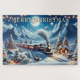 Magischer Weihnachtszug in schneebedeckten Bergen Puzzle