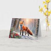 Magischer Winter Fox Holly Berries Weihnachten Karte (Gelbe Blume)