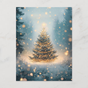 Magischer Winter-Schneewald-Weihnachtsbaum Feiertagspostkarte