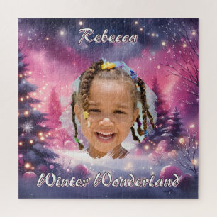 Magischer Winter-Wunderland-Foto-Name Lila Rosa Puzzle