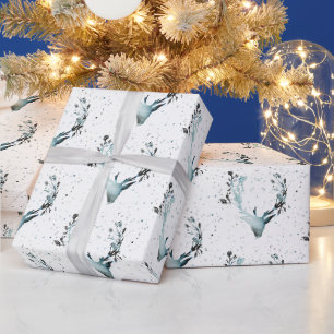 Magischer Winterhirschkopf Silberblauer Schnee Wei Geschenkpapier