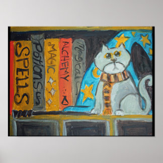 Magischer Zauberer Folk Art Cat Epic Painting Poster
