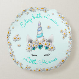 Magisches Aquamarines Einhorn Princess Crown Kinde Rundes Kissen