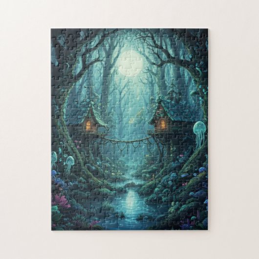 Magisches Baumhaus-Dorf Fantasy-Wald-Puzzle Puzzle (Vertikal)