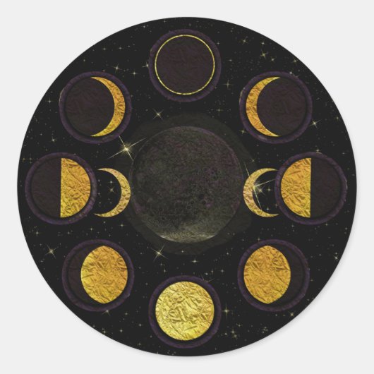 Magisches Black & Gold Moon Phases Esoteric Party Runder Aufkleber (Vorderseite)