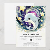 Magisches Blau Untermeer Dolphin Geburtstag Einladung (Vorne/Hinten)