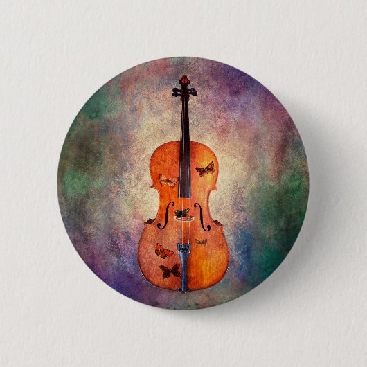 Magisches Cello mit Schmetterlingen Button (Vorderseite)