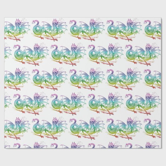 Magisches Dragon Pastel Muster Thema Umschlag Papi Geschenkpapier (Flach)