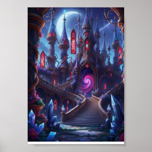 Magisches dunkles Fantasy-Schloss Leuchtportal Pos Poster