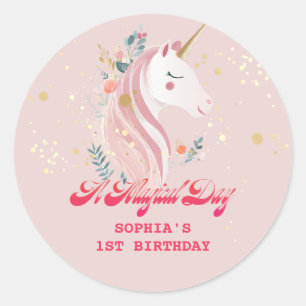 Magisches Einhorn 1. Geburtstag Runder Aufkleber