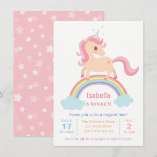 Magisches Einhorn auf Regenbogenmädchen Geburtstag Einladung