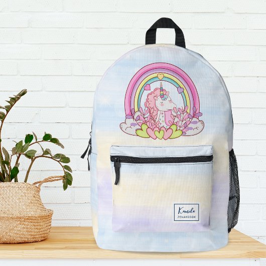Magisches Einhorn auf Wolken Abstrakter Regenbogen Bedruckter Rucksack