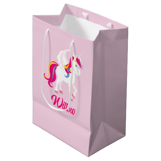 Magisches Einhorn Benutzerdefinierter Name oder Te Mittlere Geschenktüte (Vorderseite Schrägansicht)