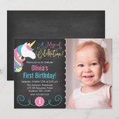 Magisches Einhorn Chalkboard Foto Geburtstag Einla Einladung (Vorne/Hinten)