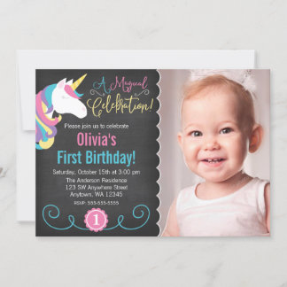 Magisches Einhorn Chalkboard Foto Geburtstag Einla Einladung