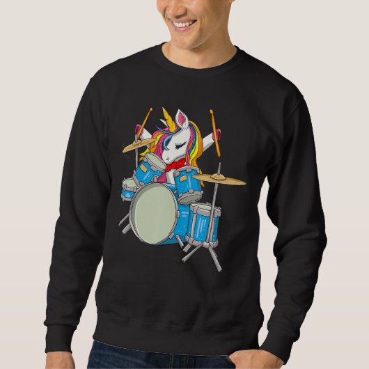 Magisches Einhorn, das als Drummer-Funny ausrockt Sweatshirt (Vorderseite)