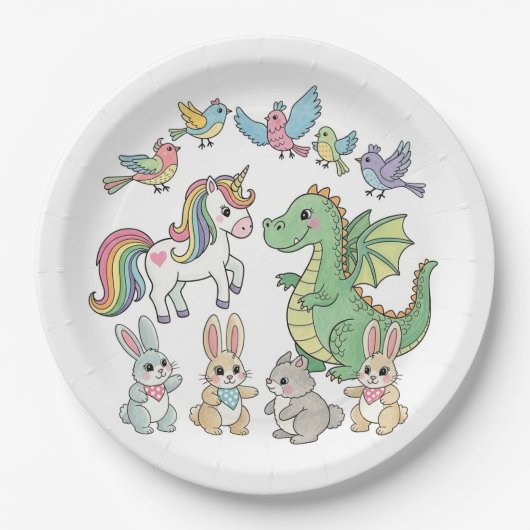 Magisches Einhorn & Drache | Kinderparty-Teller Pappteller (Vorderseite)
