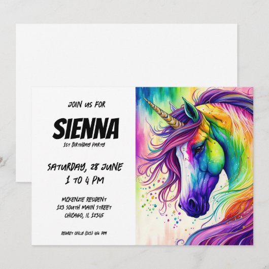 Magisches Einhorn Einladung (Vorne/Hinten)