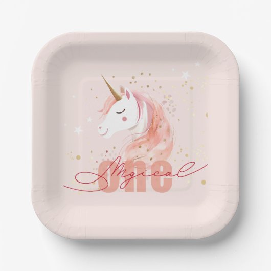 Magisches Einhorn Erster Geburtstag Pappteller (Vorderseite)