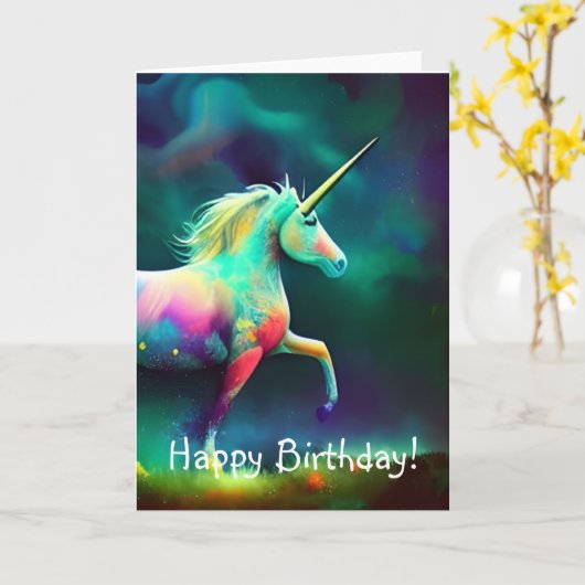 Magisches Einhorn, Geburtskarte Karte (Gelbe Blume)