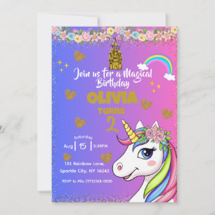 Magisches Einhorn Geburtstag- Rosa Mädchen Einladu Einladung