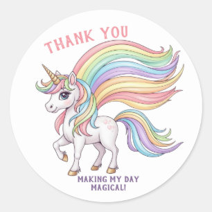 Magisches Einhorn-Geburtstags-Sticker Danke-Labe Runder Aufkleber