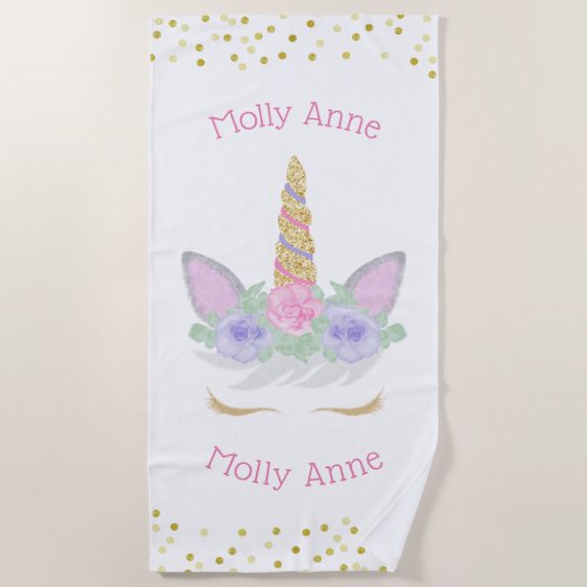 Magisches Einhorn Gesicht Eyelashes Strandtuch (Vorderseite)