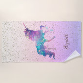 Magisches Einhorn, Goldfetti - Personalisiert Strandtuch (Vorderseite)