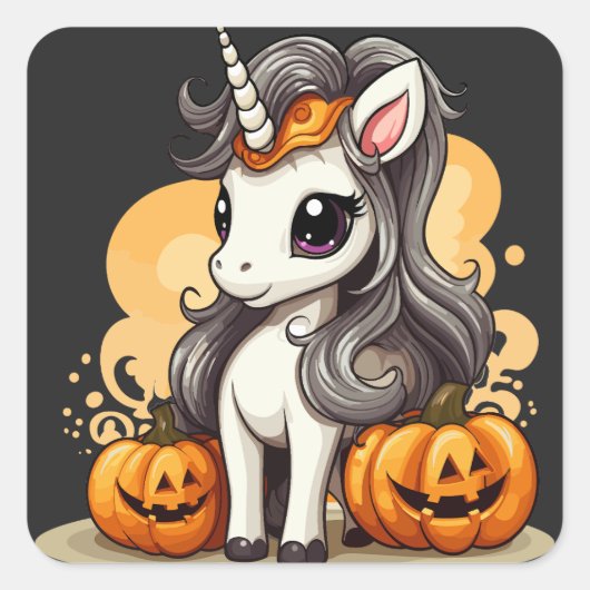 Magisches Einhorn: Halloween Pumpkin-Abenteuer Quadratischer Aufkleber (Vorderseite)