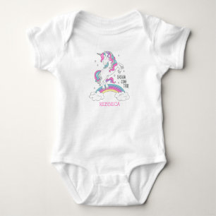 Magisches Einhorn in rosa und silbernem Glitter-Mä Baby Strampler