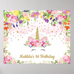 Magisches Einhorn Lebhafter Blumengeburtstag Hinte Poster