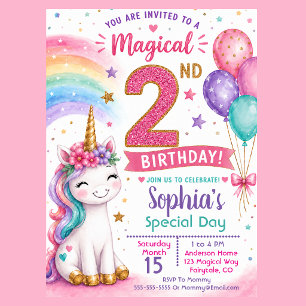 Magisches Einhorn-Mädchen 2. Geburtstag Einladung